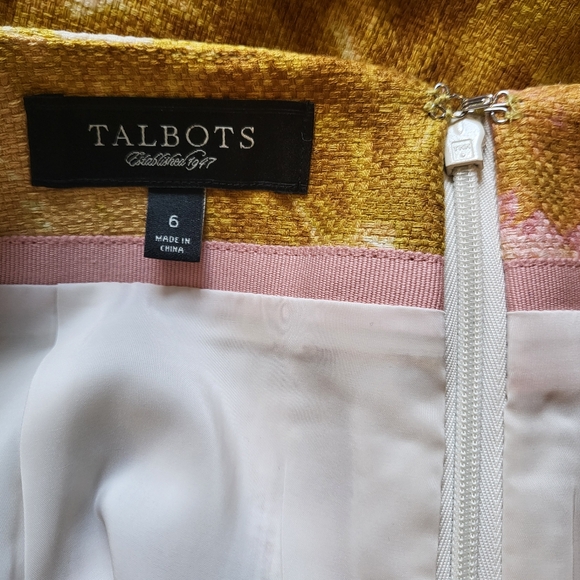 NWOT Talbots Mustard & Pink Rose Woven Cotton Canvas 2 Piece Blazer Skirt Suit - Picture 15 of 16